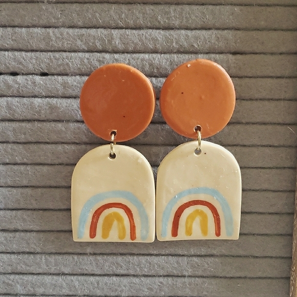 Jewelry - Handmade Rainbow Polymer Clay Earrings